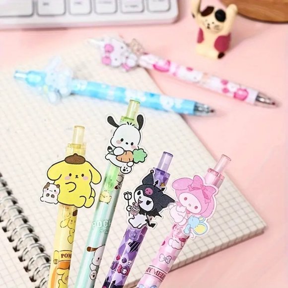 Pens Hello Kitty Ballpoint 6pc Sanrio Kuromi Melody Pom Cinnamaroll School Draw - Picture 3 of 4